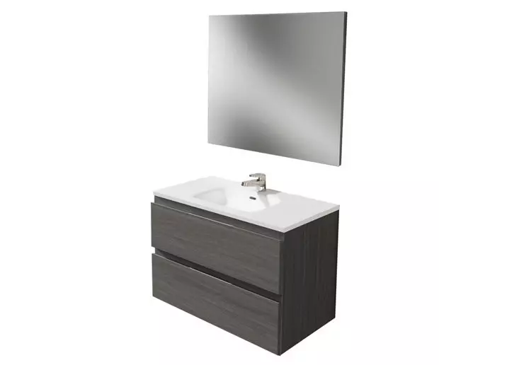 Mueble de baño con lavabo y espejo Prima roble ceniza 80x45 cm TG