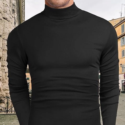 Suéter de cuello alto para hombre, casual, manga larga, ajustado, básico
