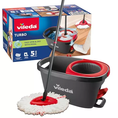 Vileda Turbo Set de Fregona con Cubo y Escurridor Giratorio Activado con Pedal
