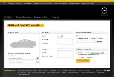 Solicitud de prueba de conducción Opel