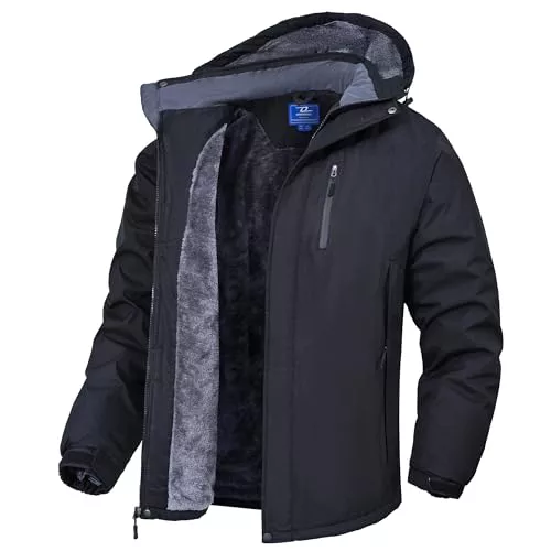 Zoofly Chaqueta Hombre Invierno Esquí Impermeables Montaña Cazadoras Aire Libre Abrigos Térmicos Con Capucha Desmontable Snowboard Parka Negro-XL