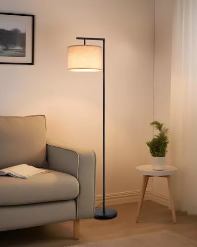 EDISHINE Lámpara de Pie Minimalista con Pantalla de Lino Beige, Casquillo E27