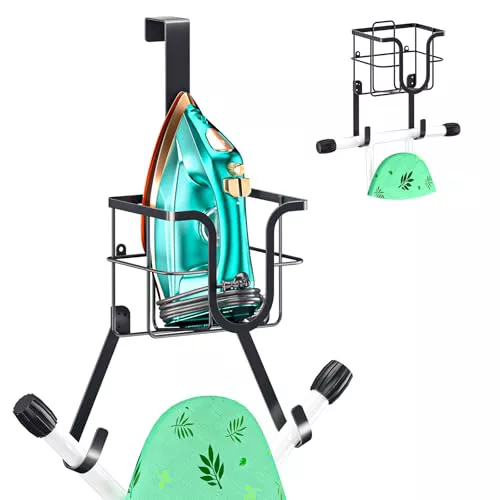 Soporte de pared para tabla de planchar soporte para plancha y tabla de planchar colgador de puerta para planchador con ganchos extraíbles soporte para plancha en cesta para detergentes