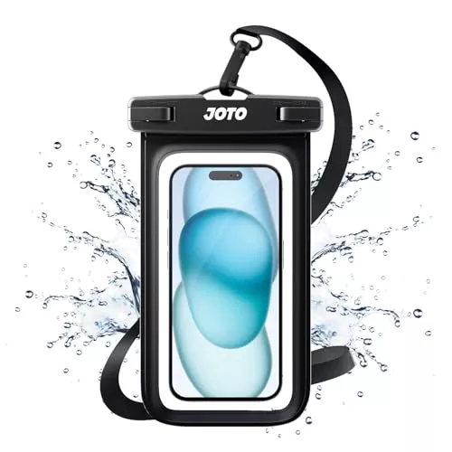 JOTO Funda Impermeable Móvil, Funda Acuática Móvil IPX8 con Cuerda Ajustable para 17/16/15/14/13/12 Air/Mini/Pro/Pro MAX/11/XS/XR/8 Plus/7 Plus, Galaxy S20+/S10e, Huawei, Móviles hasta 7" - Negro