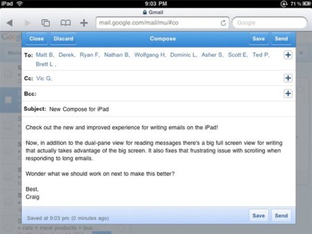 Gmail mejora su interfaz para el iPad imitando la aplicación nativa del dispositivo