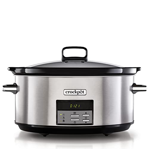Crock-Pot olla de cocción lenta digital con recipiente apto para el horno | 7,5 l (más de 10 personas) | Apta para lavavajillas | Acero inoxidable [CSC063X]