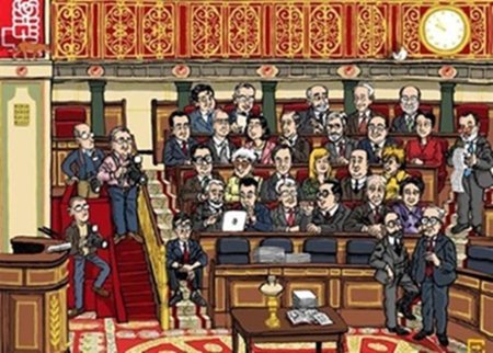 El PSOE del Congreso caricaturiza a Zapatero recibiendo información digital de Pablo Iglesias