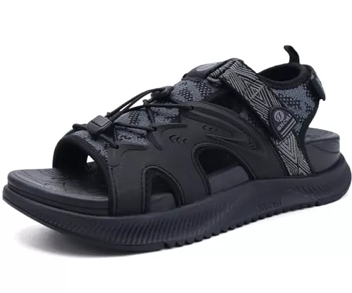 ONCAI Sandalias Mujer Caminar, 2025 Arco Soporte Sandals de Senderismo para Fascitis plantar,Antideslizante Sandalias de Deportivas Plataforma con Cordones Ajustables Negro Talla 38
