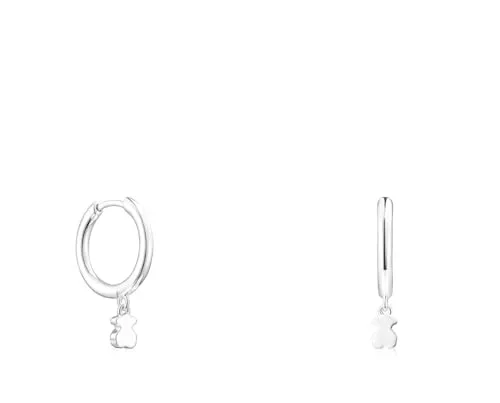 TOUS Pendientes de Aro de Plata de Primera Ley para Mujer con Diámetro de 1,5 cm y Motivos de Oso Cierre de Presión, Elegante y Versátil, Colección Cool Joy