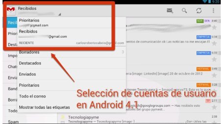 Selección de usuarios en Gmail con Android 4.1