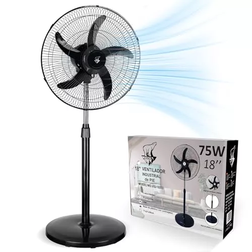 Lirixia Ventilador de Pie Potente 75W, Aspas de 45 cm (18"), 3 Velocidades Ajustables, Silencioso, Oscilante, Altura Regulable, Base Reforzada, Adecuado para Hogar, Oficina y Almacén, Negro