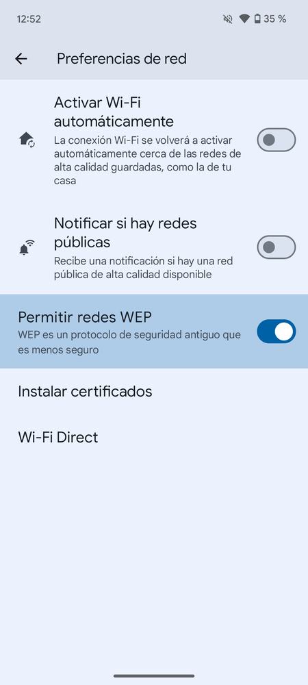 Android 15 Redes WiFi WEP