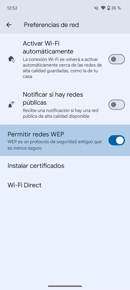 Android 15 WEP WiFi ネットワーク