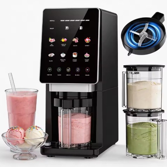 Máquina para Hacer Helados Teendow KF-2501U1 con 8 Programas Preestablecidos, Función de Autolimpieza, Funciones de Mezcla y Remolino, Modelo de Encimera para el Hogar