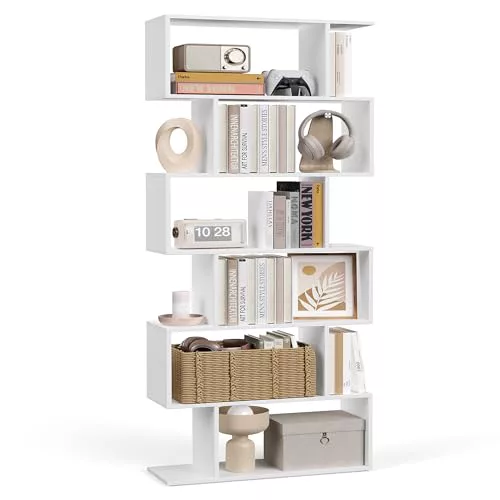 VASAGLE CUSTOS Colección - Biblioteca, Librería de 6 Niveles, Estantería de Exposición, Armario de Libros, Separador de Espacios, para Salón, Dormitorio, Estudio, Oficina, Blanco LBC61WTV1