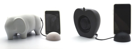 Decoración y música en estos altavoces con forma de animales y frutas de cerámica