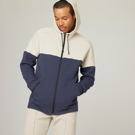 Chaqueta Fitness Con Cremallera Felpa Hombre Domyos Beige