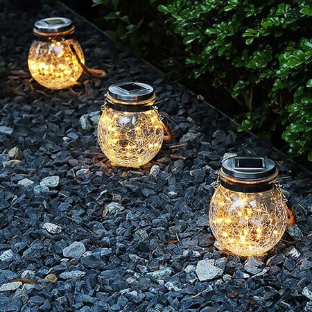 M Ledme - Farolillo Solar Exterior, luz cálida, SphereGlass Linternas Solares de Cristal Craquelado para Jardin, Luz Solar con Soporte Extraíble, Césped,...