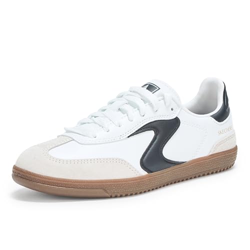 Skechers Hotshot Kickoff, Zapatillas Mujer, White Duraleather/Leather/Black Trim, 38 EU