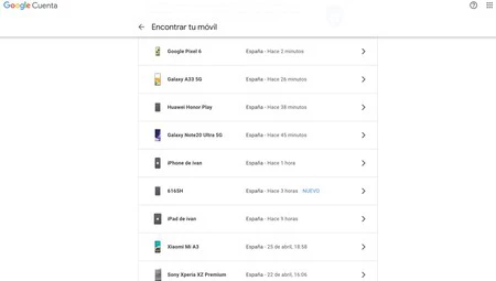 Googleアカウントに登録されている端末(Androidおよび互換機)一覧