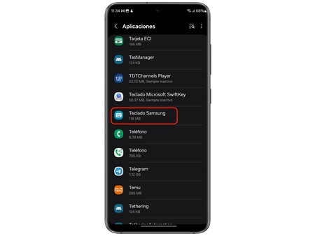 Borrar datos app Teclado Samsung