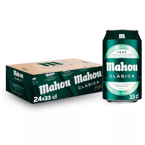 Mahou Clásica, Pack 24 Latas x 33cl, Cerveza Dorada Lager