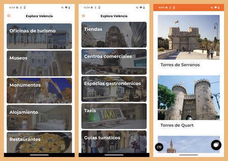 Capturas de pantalla de los contenidos que encontramos dentro de la sección Explora Valencia