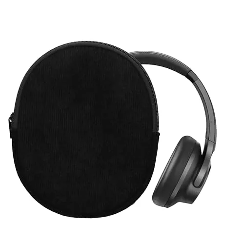 kwmobile Estuche Compatible con Anker Soundcore Q20i Estuche - Funda para Auriculares Headset con Cremallera - Exterior de Pana e Interior de Neopreno - Negro