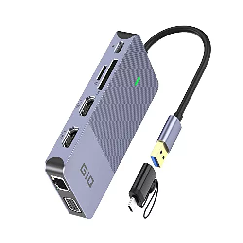 Estación de Acoplamiento USB Giq USB C Hub USB 3.0 a Doble HDMI VGA Adaptador Triple Pantalla USB C estación de Acoplamiento para portátil monitores duales Compatible con MacBook M1 USB Dock