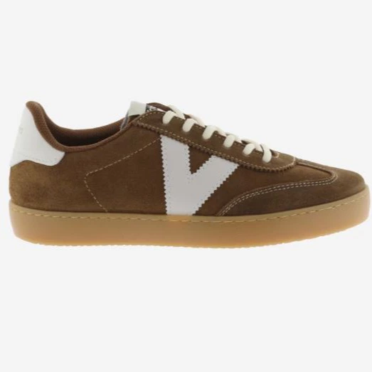 Zapatillas de serraje de mujer con piezas en contraste y suela color caramelo - Victoria - Cuero

