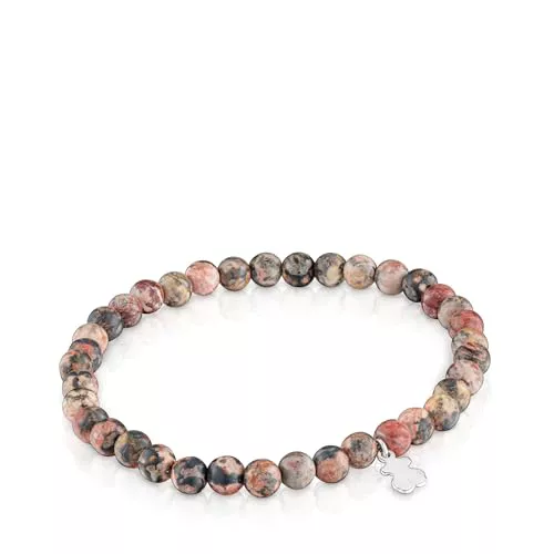 TOUS Pulsera Elástica Marrón con Motivo de Oso en Plata de Primera Ley para Mujer, 16.5cm de Largo, Colección Basics