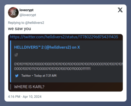 Tweet De Helldivers 2