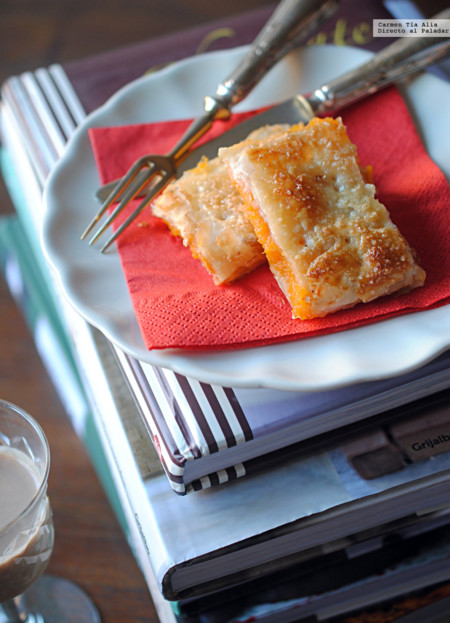 Bocaditos de hojaldre y dulce de boniato al agua de azahar. Receta