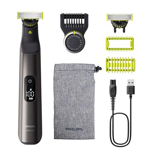 Philips OneBlade Pro 360 Auténtico Barbero, afeitadora y recortadora eléctrica facial y corporal, 2x 360 cuchillas, 1x peine de 20 longitudes, 1x kit corporal, 1x funda blanda, QP6552/30