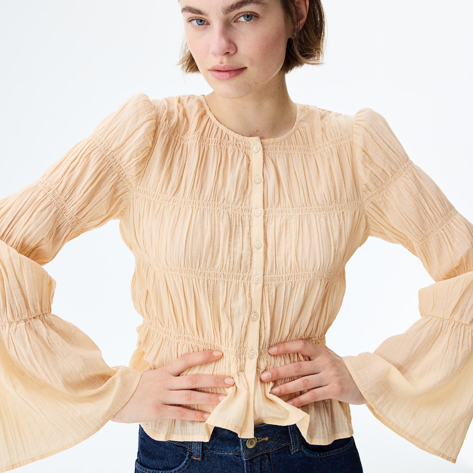 Blusa fruncida de algodón

