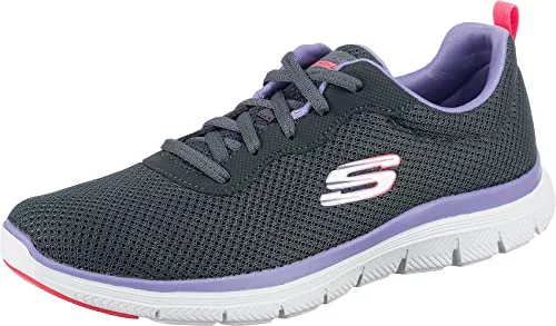 Skechers Flex Appeal 4.0 Brilliant View Regular, Zapatillas Mujer, Charcoal Mesh Lavender Trim, 38 EU