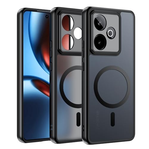 Effcotuo Funda Magnética para Realme GT 7/ 7T 5G Case Compatible con MagSafe, Funda de Silicona Flexible + Acrílico CarcEffcotuo Fasa Respaldo Translúcida Mate Slim Antigolpes Cover (Negro)
