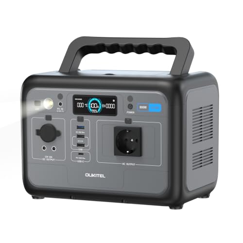 OUKITEL P800 Estación de Energía Portátil 800 W, Generador Solar con Batería Lifepo4 512 Wh, Generador con Salidas USB A Y C, Potencia Máxima de 1600 W, Ideal Para Acampadas