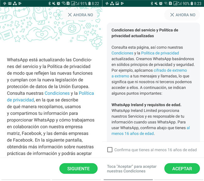 terminos y condiciones de whatsapp a través de una notificación WhatsApp pedirá que confirmes tu edad