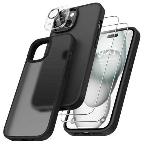 FLLAO 4 en 1 Funda para iPhone 15 con 2 Protector Pantalla y 1 Protector Lente Cámara