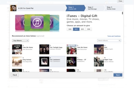 Facebook añade las tarjetas regalo de iTunes como opción de regalo