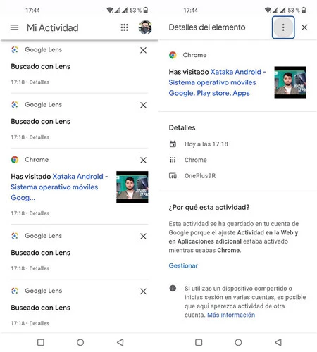 QR コードから開いた Web サイトが Lens の履歴にどのように表示されるかの例