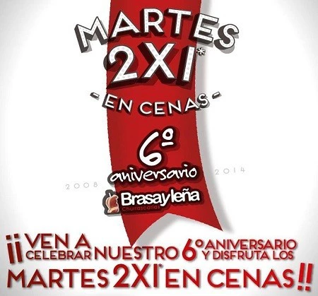 2x1 en cenas en BrasayLeña todos los martes del mes de abril 