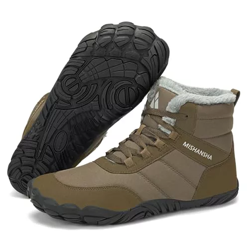Mishansha Botas Mujer Invierno - Botines Mujer Invierno Botas Nieve Zapatos Invierno Barefoot Zapatillas Minimalistas, Marrón Oscuro Gr.37