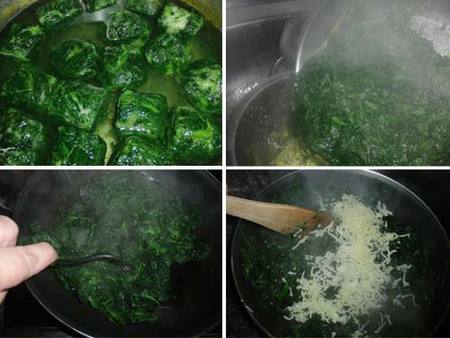 Preparación de las espinacas y huevos al horno