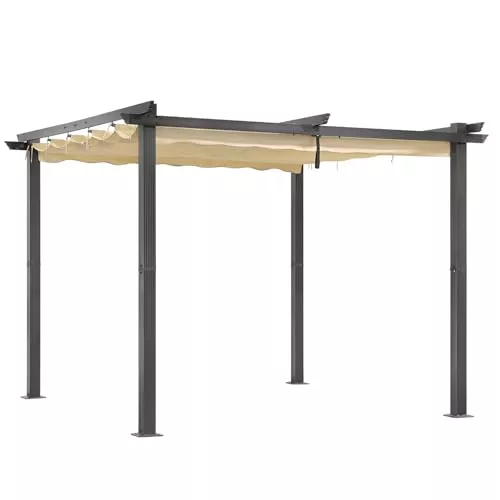 Angel Living - Pergola de Aluminio, Deslizante retráctil, Tejido de poliéster de Alta Densidad Repelente al Agua y Resistente a los Rayos UV, cobertizo para jardín, terraza (Beige, 3 x 3 m)