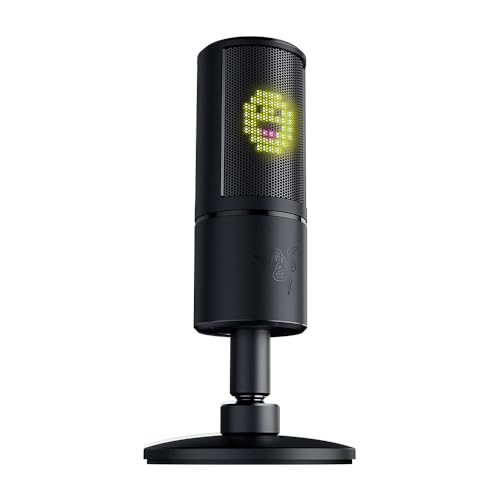 Razer Seiren Emote - Micrófono de condensador USB para transmisión, Micrófono para Streaming (Compacto con amortiguador, patrón de grabación supercardioide, LED Chroma) Negro