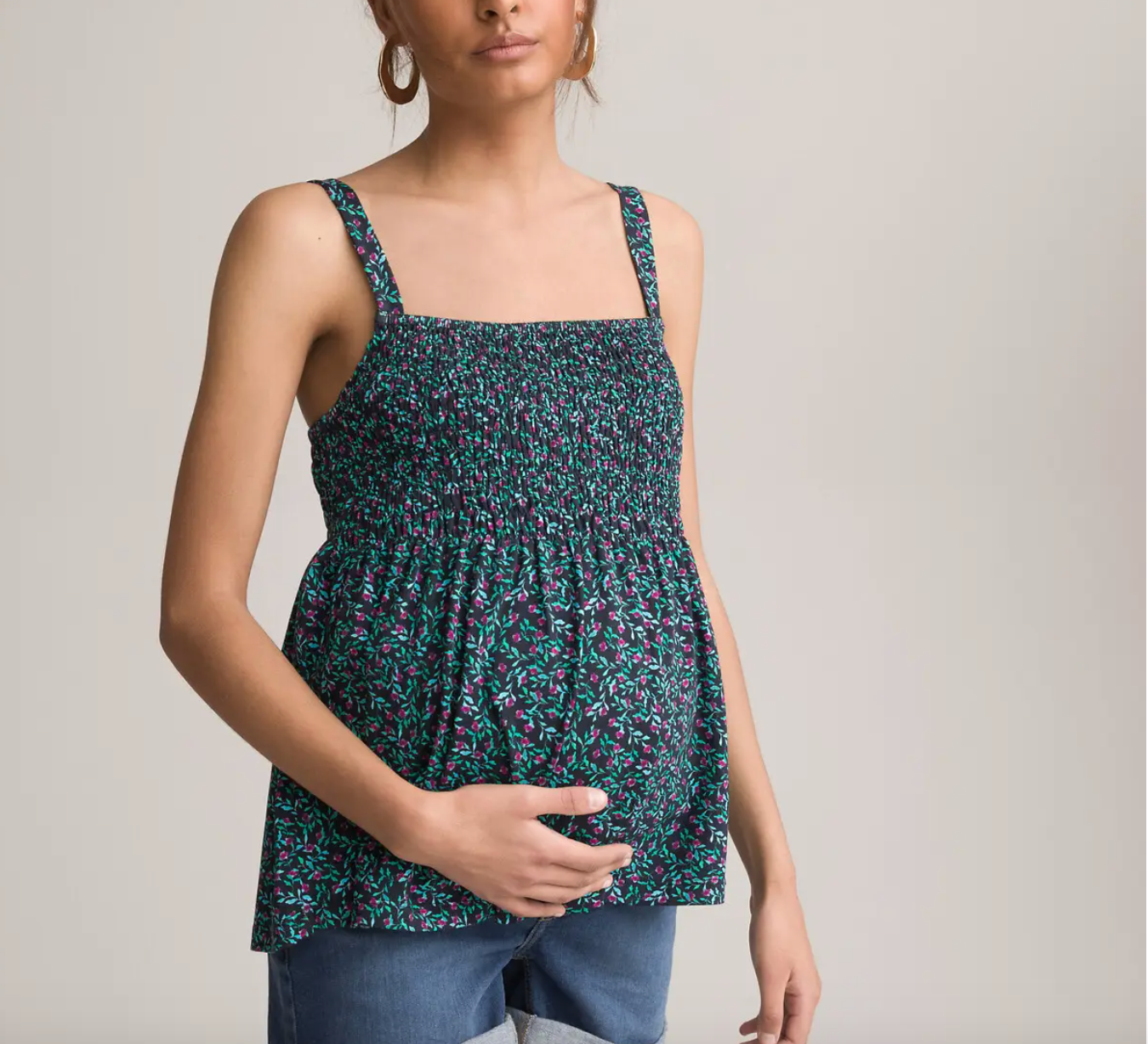 Camiseta sin mangas de embarazo de estampado de flores