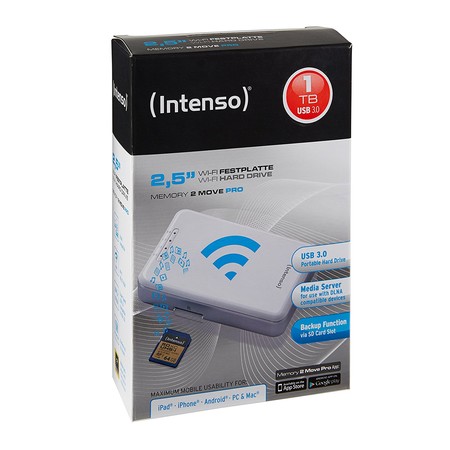Disco duro externo Intenso Memory 2 Move Pro, con 1TB de capacidad y conectividad WiFi, por 73 euros