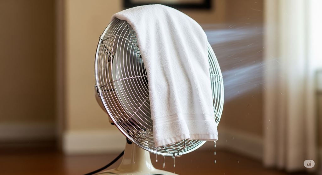 Es domingo, tengo calor y el truco de la toalla en el ventilador me ha salvado de poner el aire acondicionado y gastar más